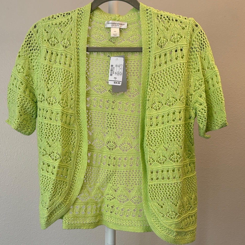 Christopher & Banks Lime Green Open Knit Sweater